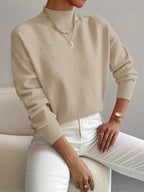 Women's Casual Knit Sweater with Turtleneck and Ribbed Trim — Allyours Closet (view 5)