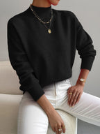 Women's Casual Knit Sweater with Turtleneck and Ribbed Trim — Allyours Closet (view 6)