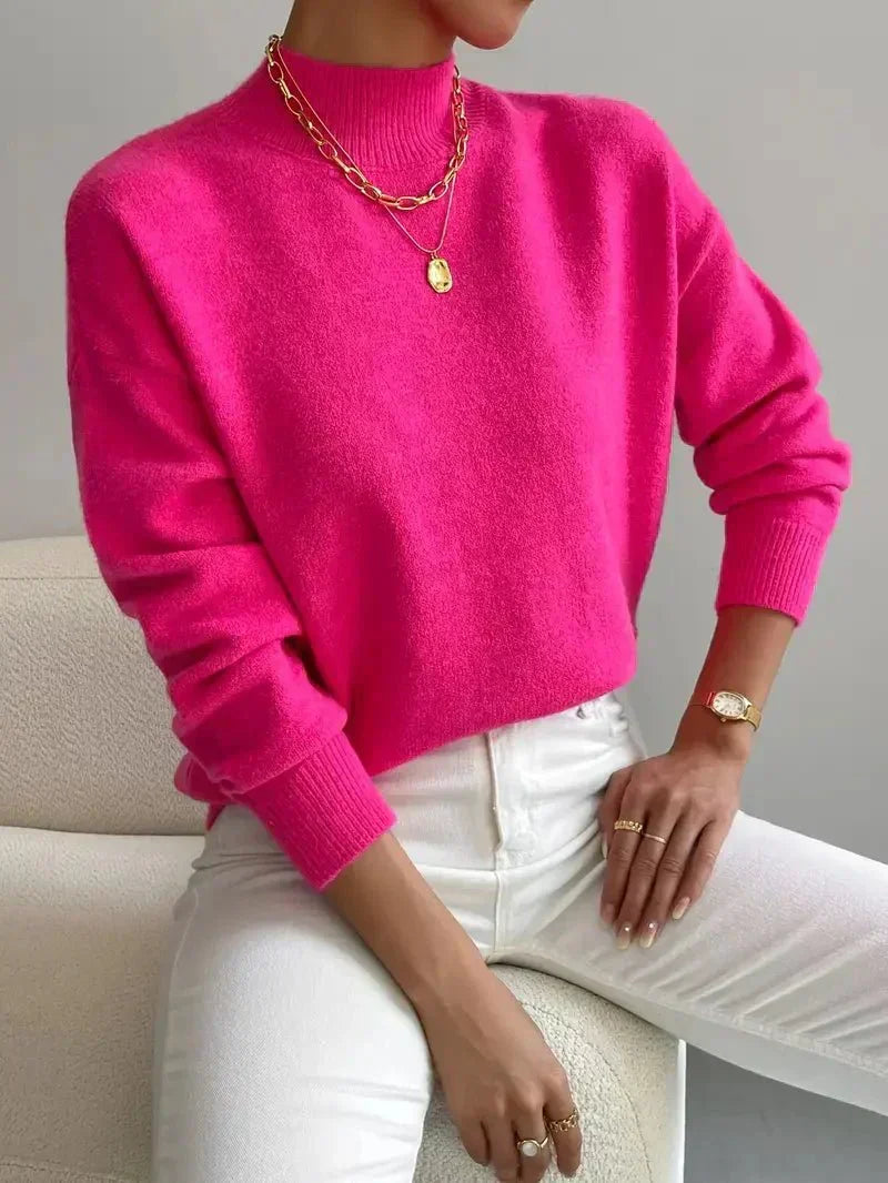Women's Casual Knit Sweater with Turtleneck and Ribbed Trim — Allyours Closet (view 7)