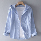 Women's Casual Hooded Shirt with Button Front and Curved Hem — Allyours Closet (view 3)