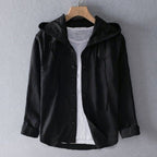 Women's Casual Hooded Shirt with Button Front and Curved Hem — Allyours Closet (view 5)