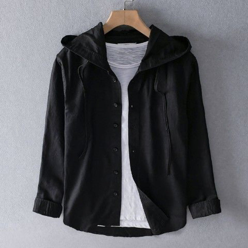 Women's Casual Hooded Shirt with Button Front and Curved Hem — Allyours Closet (view 5)