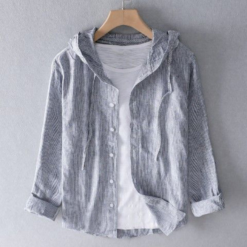 Women's Casual Hooded Shirt with Button Front and Curved Hem — Allyours Closet (view 6)