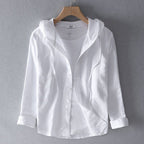 Women's Casual Hooded Shirt with Button Front and Curved Hem — Allyours Closet (view 7)