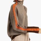 Women's Herringbone Knit Sweater with Turtleneck and Sleeve Stripes — Allyours Closet