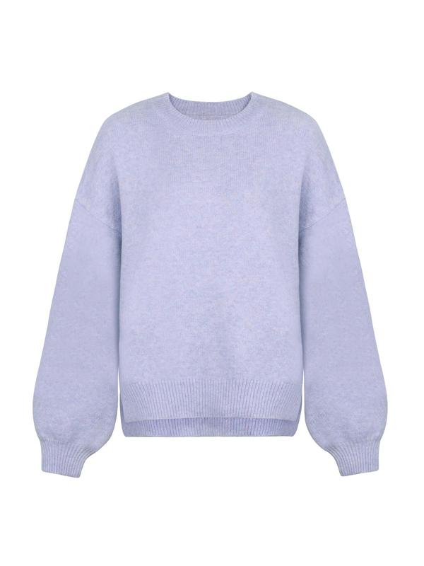 Women's Knit Crewneck Sweater with Drop Shoulders and Side Slits — Allyours Closet (view 10)