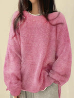 Women's Knit Crewneck Sweater with Drop Shoulders and Side Slits — Allyours Closet (view 6)
