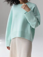 Women's Knit Pullover Sweater with Crew Neck and Rib Trim