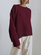 Women's Knit Pullover Sweater with Crew Neck and Rib Trim