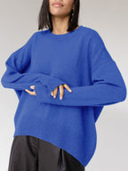 Women's Knit Pullover Sweater with Crew Neck and Rib Trim