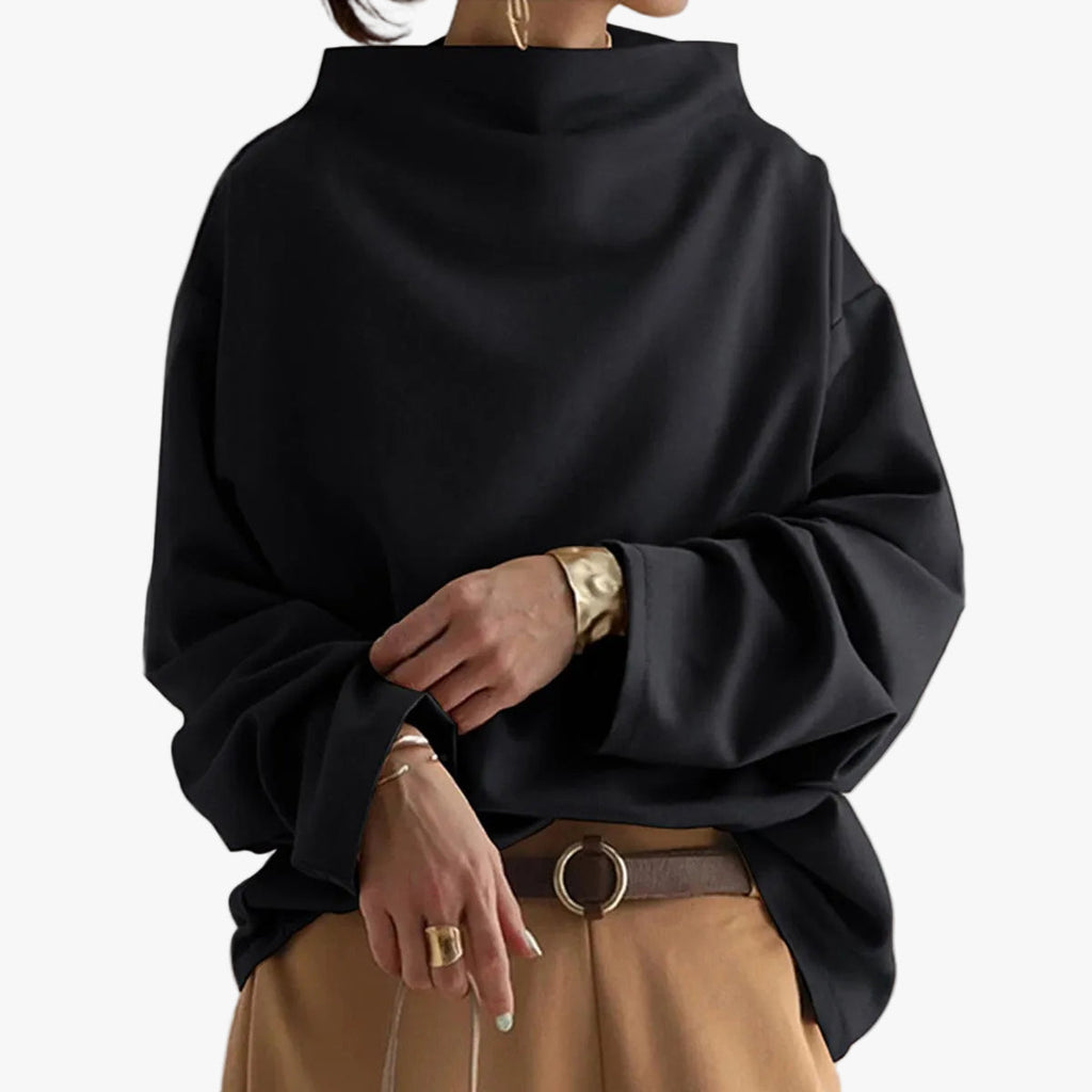 Women's Knit Pullover Top with High Neck and Drop Shoulders — Allyours Closet