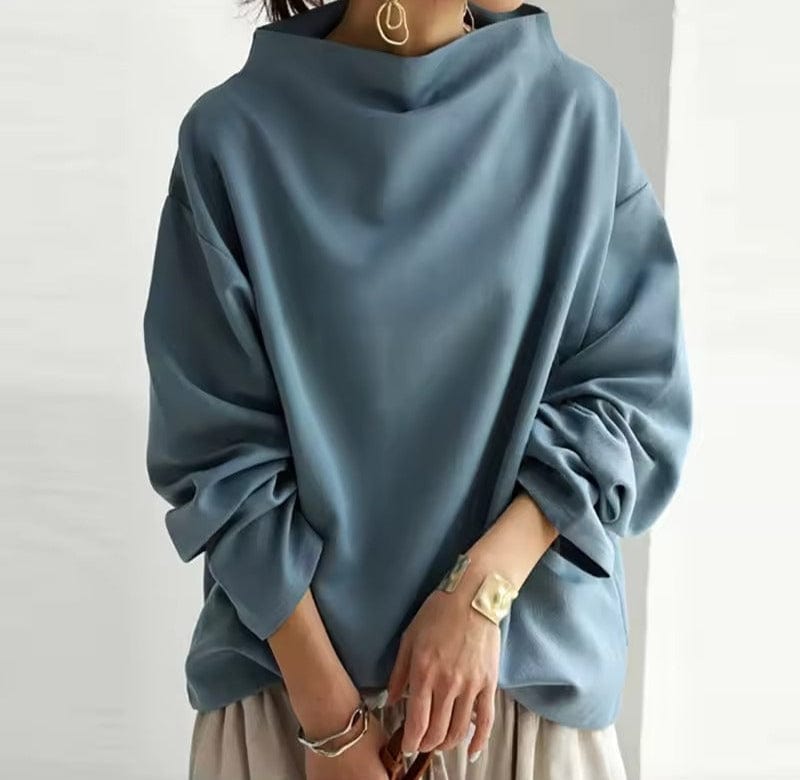 Women's Knit Pullover Top with High Neck and Drop Shoulders — Allyours Closet (view 3)