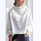 Women's Knit Pullover Top with High Neck and Drop Shoulders — Allyours Closet (view 4)