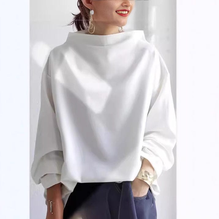 Women's Knit Pullover Top with High Neck and Drop Shoulders — Allyours Closet (view 4)