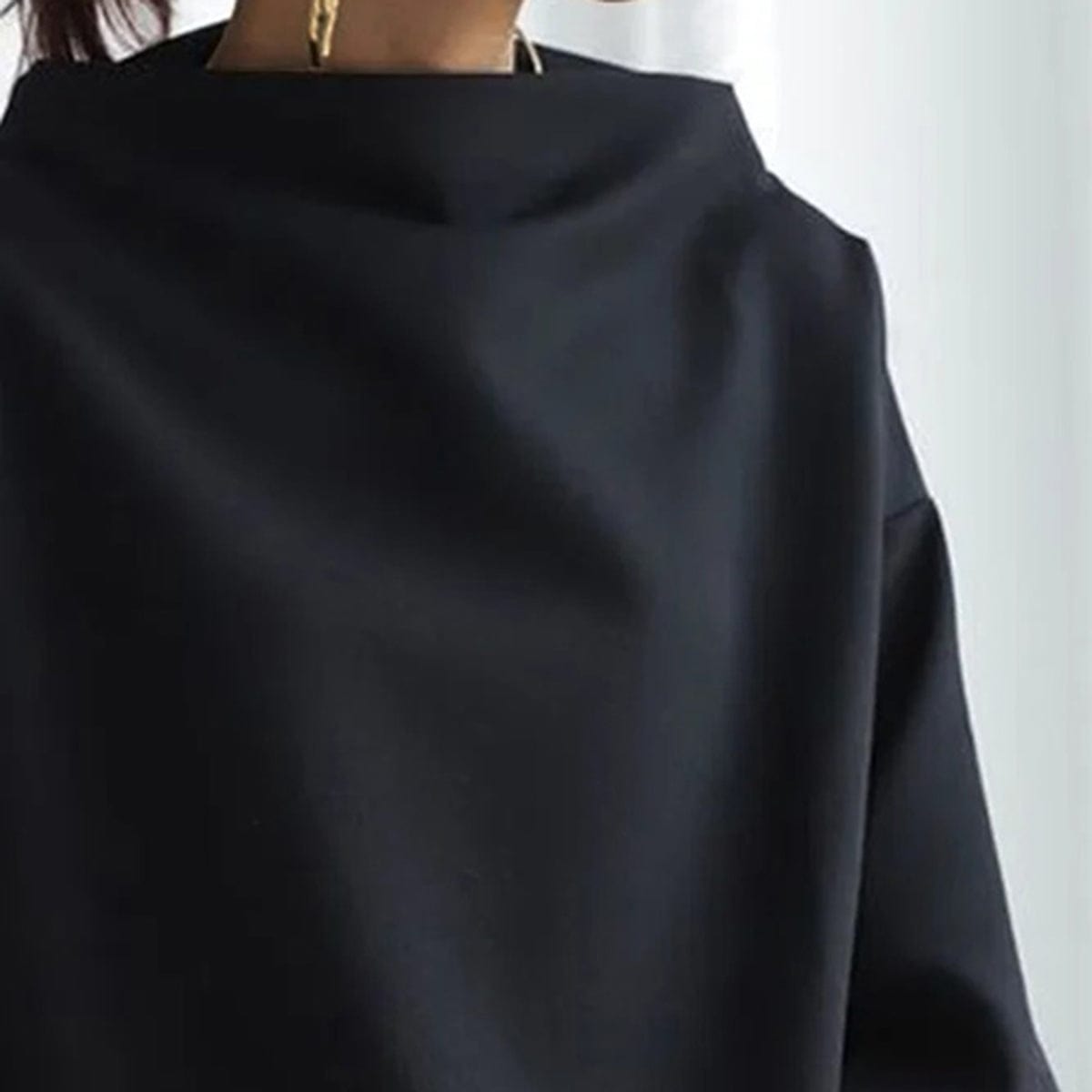 Women's Knit Pullover Top with High Neck and Drop Shoulders — Allyours Closet (view 5)