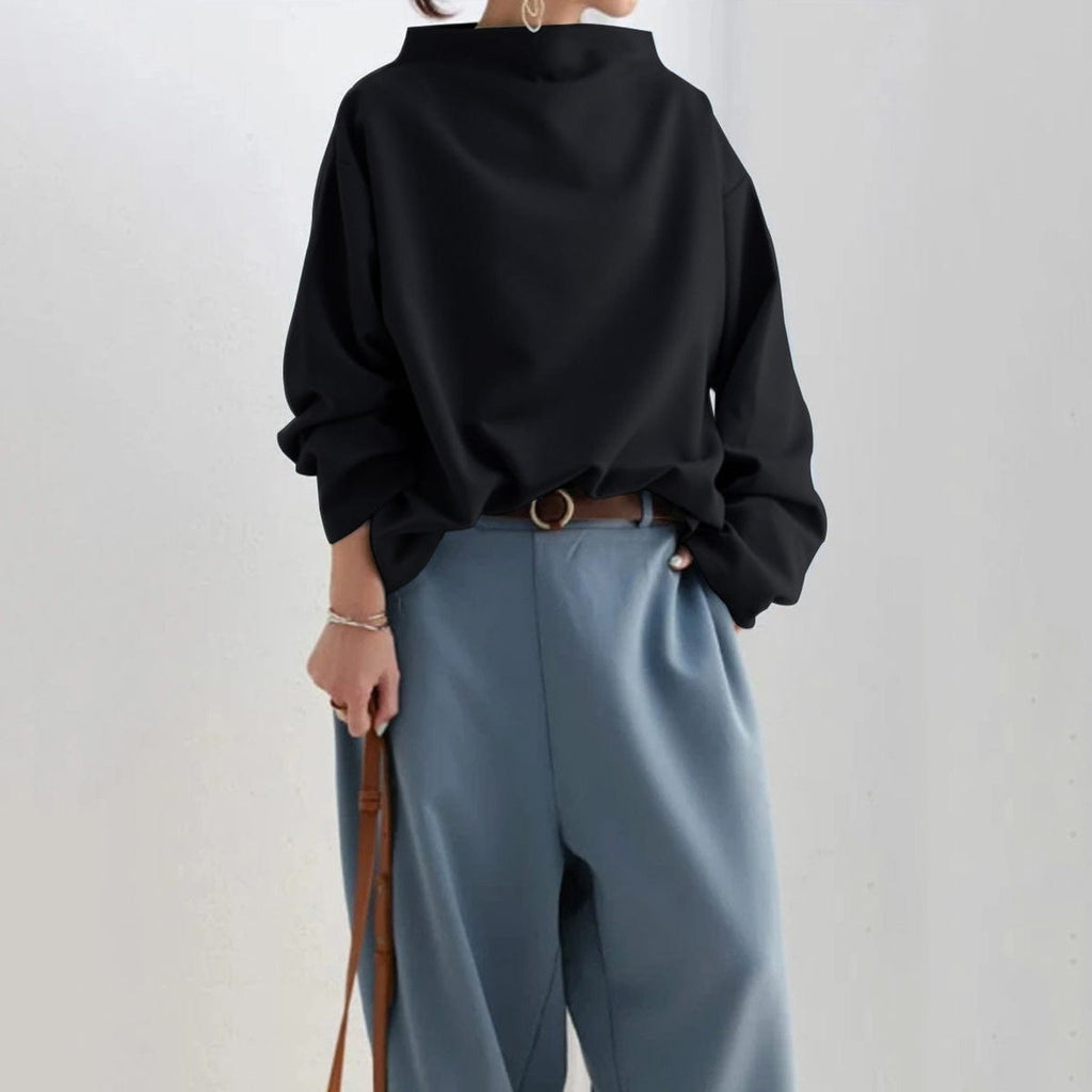 Women's Knit Pullover Top with High Neck and Drop Shoulders — Allyours Closet (view 7)
