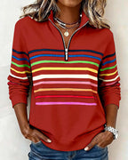 Women's Knit Pullover with Quarter Zip and Striped Bands — Allyours Closet (view 10)