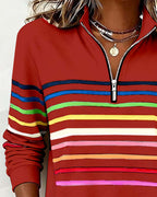 Women's Knit Pullover with Quarter Zip and Striped Bands — Allyours Closet (view 11)