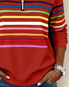 Women's Knit Pullover with Quarter Zip and Striped Bands — Allyours Closet (view 12)