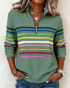 Women's Knit Pullover with Quarter Zip and Striped Bands