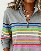 Women's Knit Pullover with Quarter Zip and Striped Bands — Allyours Closet (view 2)