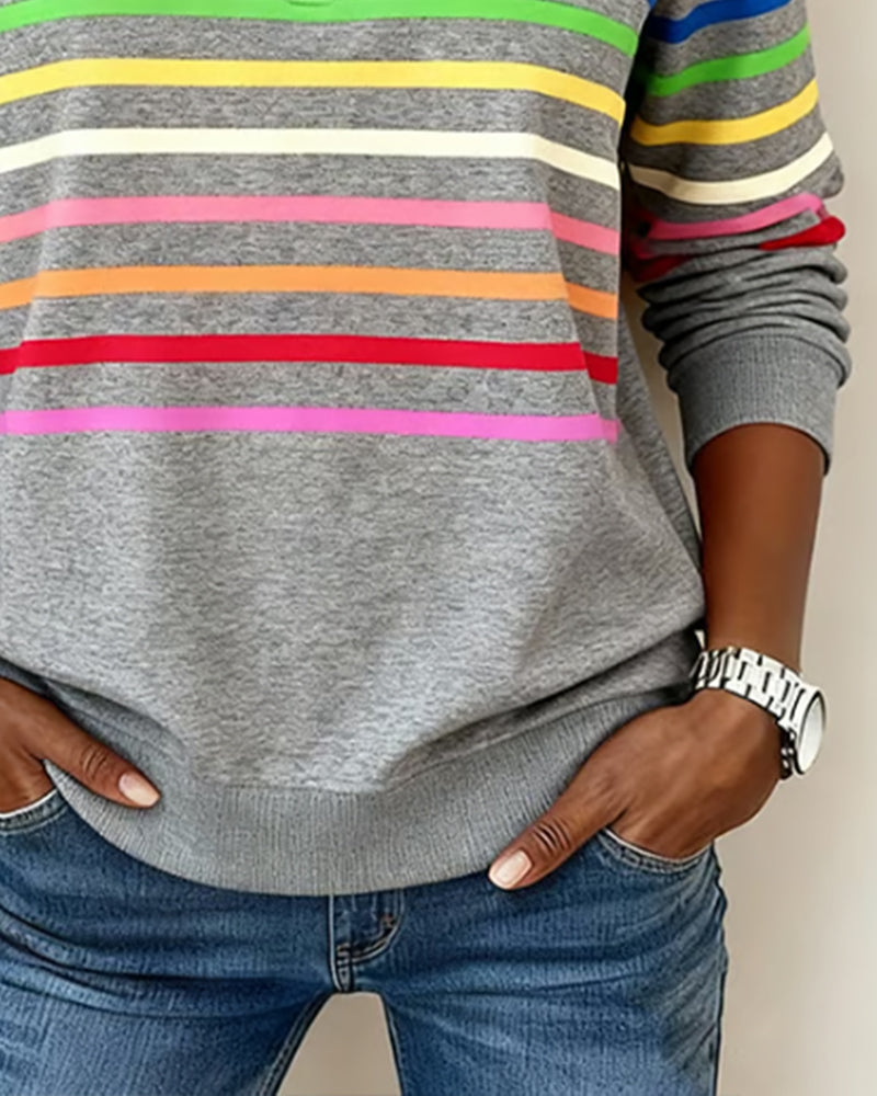 Women's Knit Pullover with Quarter Zip and Striped Bands — Allyours Closet (view 3)