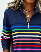 Women's Knit Pullover with Quarter Zip and Striped Bands — Allyours Closet (view 5)