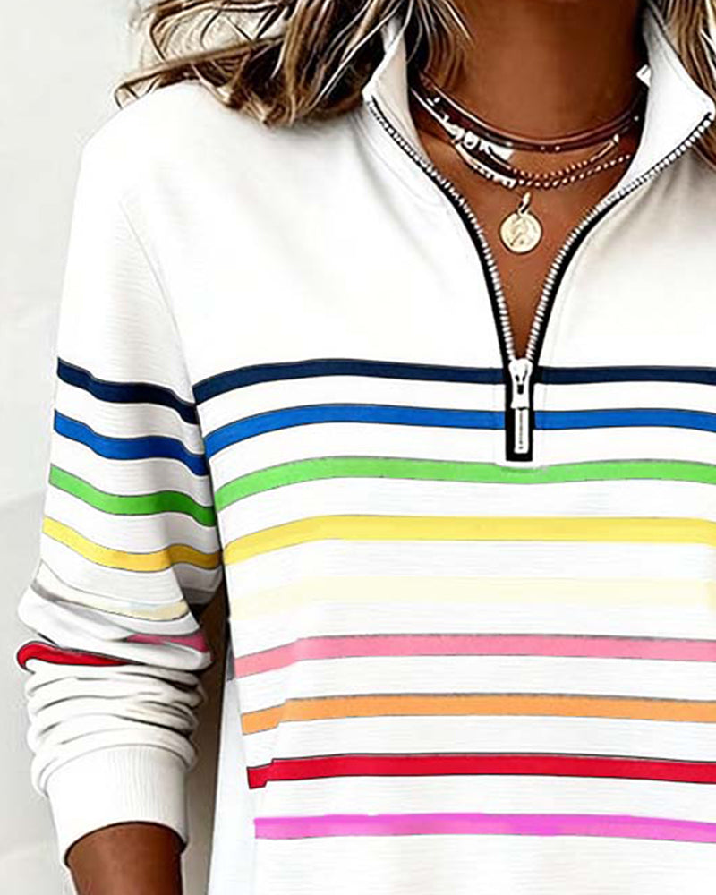 Women's Knit Pullover with Quarter Zip and Striped Bands — Allyours Closet (view 8)