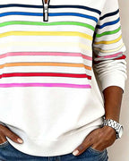 Women's Knit Pullover with Quarter Zip and Striped Bands — Allyours Closet (view 9)