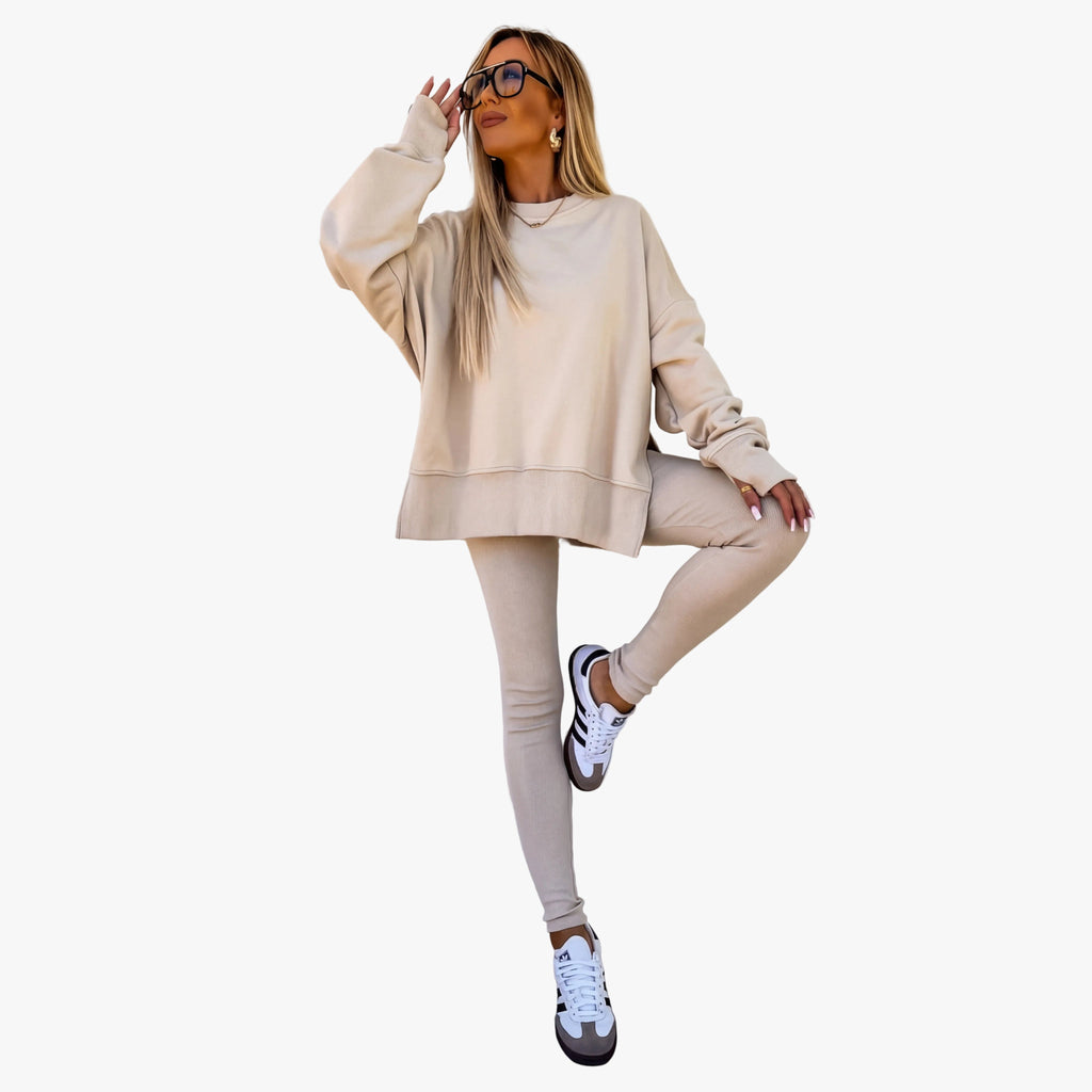 Women's Knit Tracksuit with Crewneck Sweatshirt and Pull-On Leggings — Allyours Closet