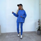 Women's Knit Tracksuit with Crewneck Sweatshirt and Pull-On Leggings — Allyours Closet (view 2)