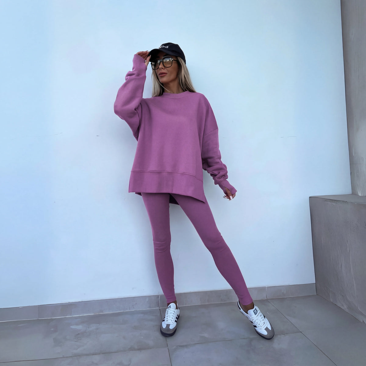 Women's Knit Tracksuit with Crewneck Sweatshirt and Pull-On Leggings — Allyours Closet (view 3)