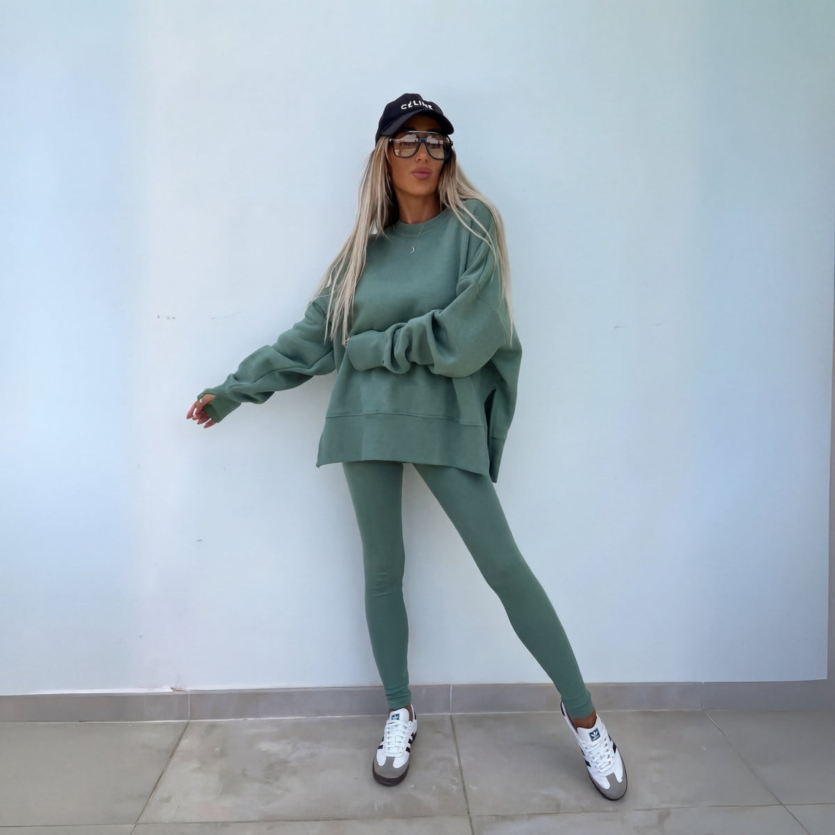 Women's Knit Tracksuit with Crewneck Sweatshirt and Pull-On Leggings — Allyours Closet (view 5)