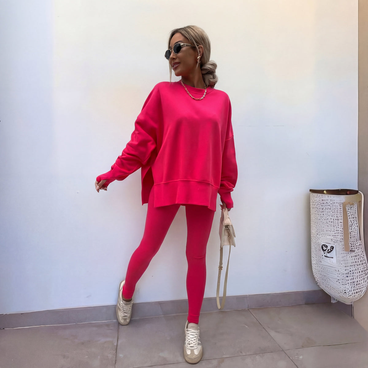 Women's Knit Tracksuit with Crewneck Sweatshirt and Pull-On Leggings — Allyours Closet (view 6)