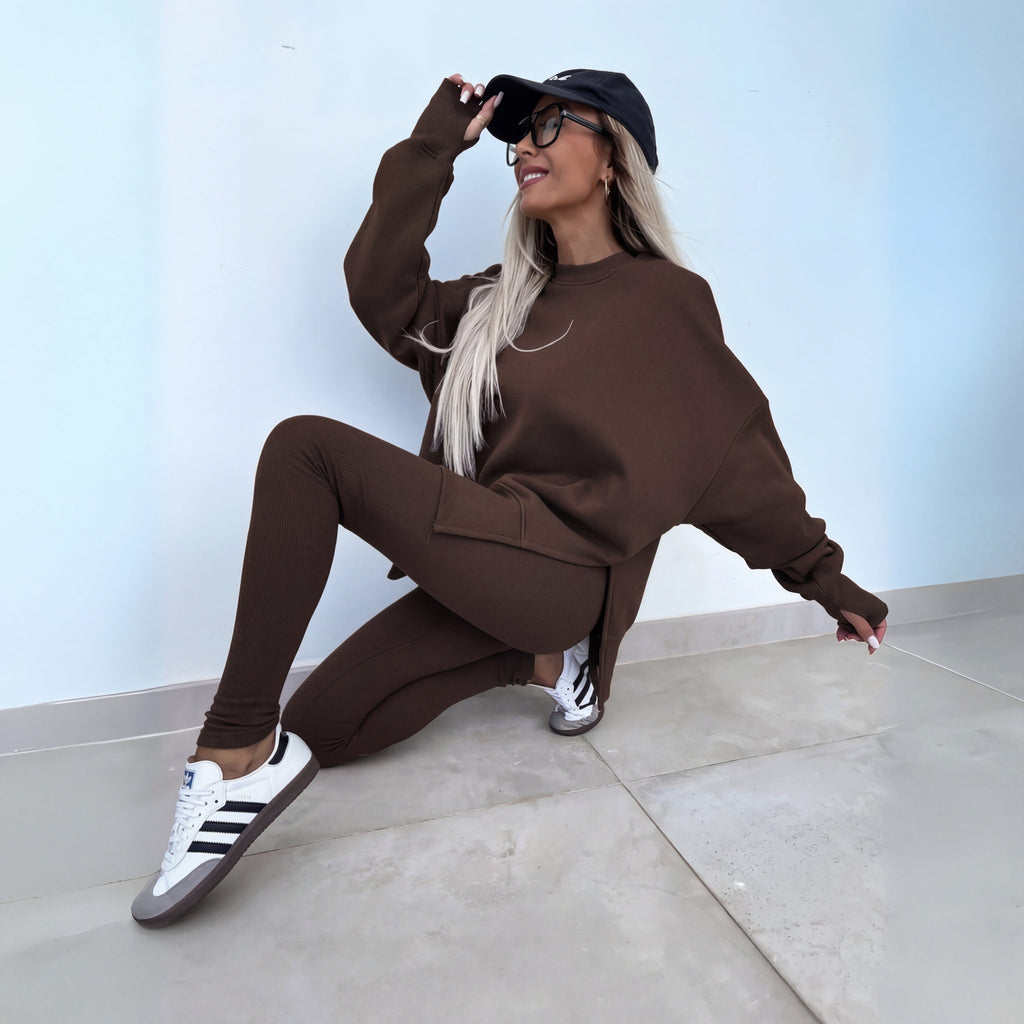 Women's Knit Tracksuit with Crewneck Sweatshirt and Pull-On Leggings — Allyours Closet (view 7)