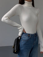 Women's Ribbed Knit Sweater with Turtleneck and Thumbhole Cuffs — Allyours Closet (view 10)