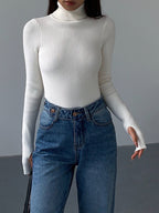 Women's Ribbed Knit Sweater with Turtleneck and Thumbhole Cuffs — Allyours Closet (view 11)