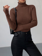 Women's Ribbed Knit Sweater with Turtleneck and Thumbhole Cuffs — Allyours Closet (view 12)