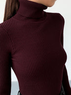 Women's Ribbed Knit Sweater with Turtleneck and Thumbhole Cuffs — Allyours Closet (view 2)