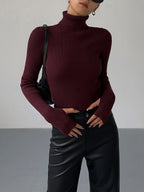 Women's Ribbed Knit Sweater with Turtleneck and Thumbhole Cuffs — Allyours Closet (view 3)