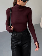 Women's Ribbed Knit Sweater with Turtleneck and Thumbhole Cuffs — Allyours Closet (view 4)