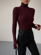 Women's Ribbed Knit Sweater with Turtleneck and Thumbhole Cuffs — Allyours Closet (view 5)