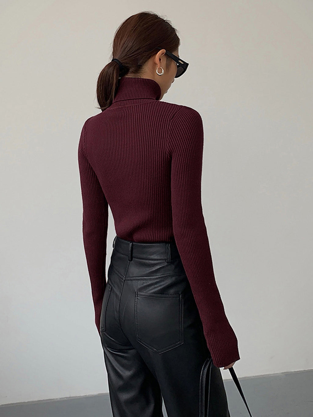 Women's Ribbed Knit Sweater with Turtleneck and Thumbhole Cuffs — Allyours Closet (view 6)