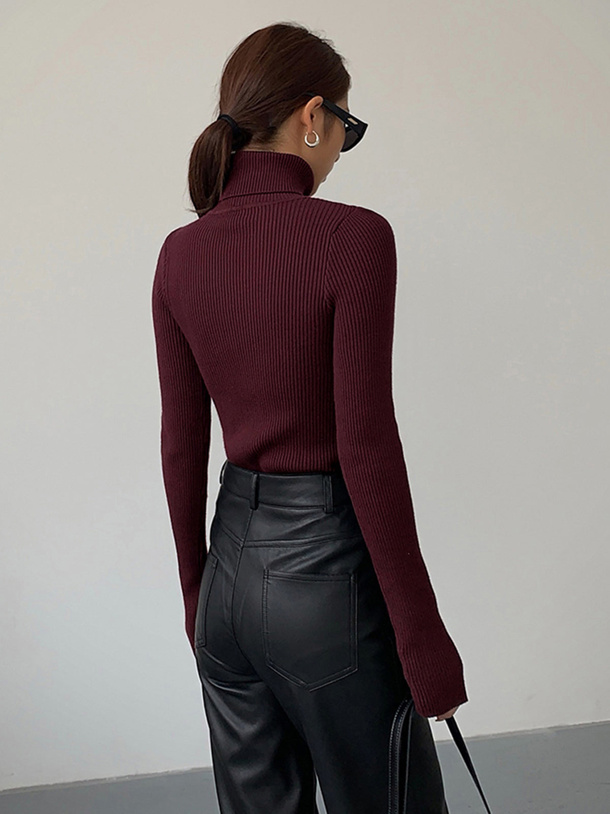 Women's Ribbed Knit Sweater with Turtleneck and Thumbhole Cuffs — Allyours Closet (view 6)