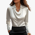 Women's Satin-Style Woven Blouse with Draped Neckline and Cuffs — Allyours Closet
