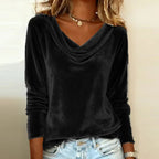 Women's Velvet Top with Draped V Neck and Long Sleeves — Allyours Closet (view 5)
